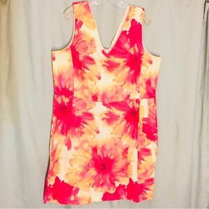 Ashley Stewart Pink Floral Deep V Neck Dress Sz 20